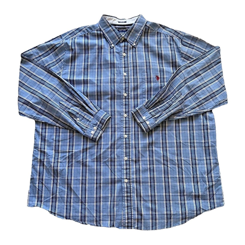 U.S. Polo Assn. Blue Plaid Stretch Button Down Shirt - 2XLT